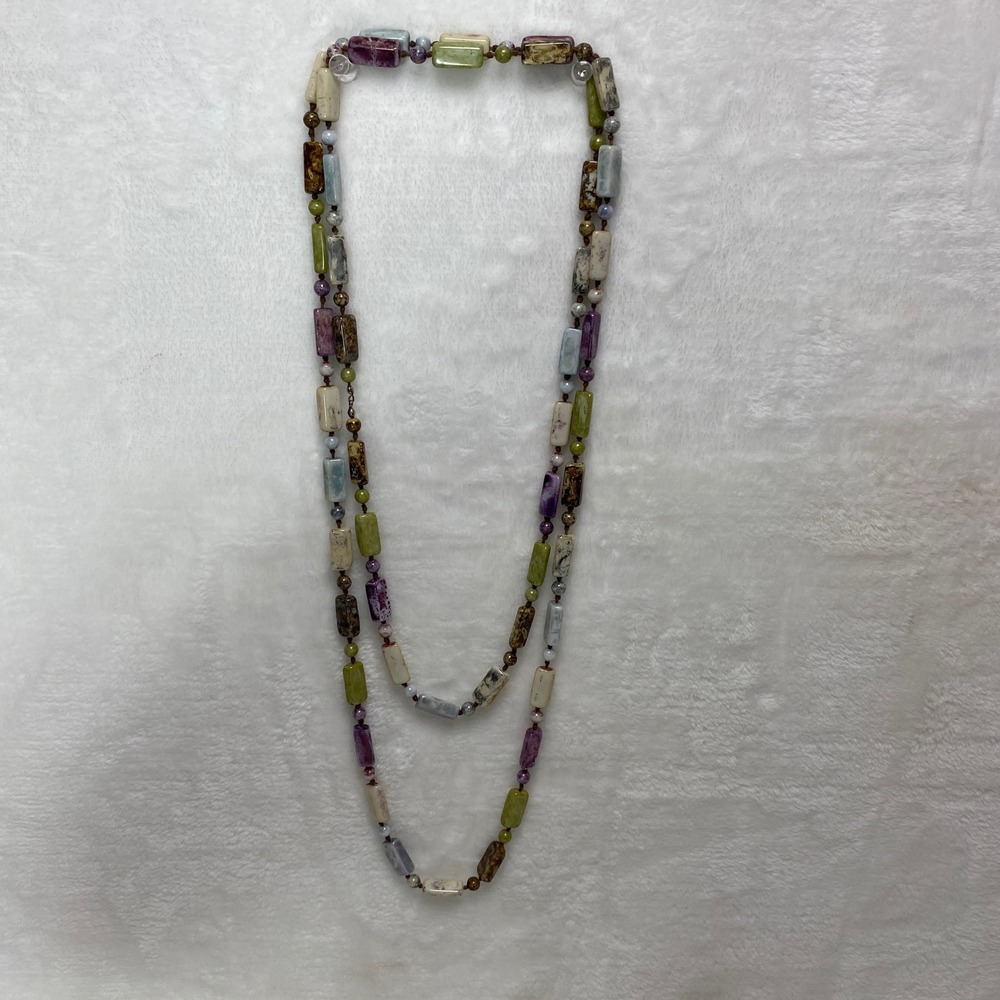 VTG Scottish Multi-Colored Stone Beaded Necklace Gemstone Statement Chunky‎